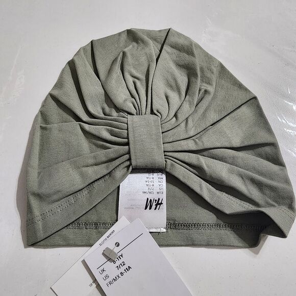 H&M Girls Knot Detail Cotton Jersey Sage Green Knotted Turban Hat Size 7-12 NEW - Picture 4 of 7
